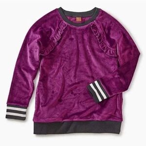 Tea collection girls pullover velour purple white black sparkly stripe